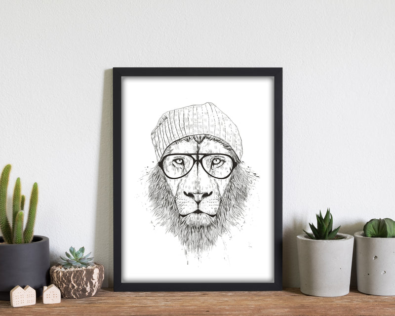 Cool Hipster Lion B&W Animal Art Print by Balaz Solti