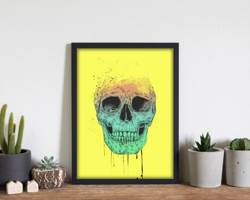 Yellow Pop Art Skull Art Print by Balaz Solti