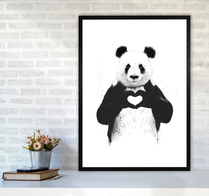 All You Need Is Love Panda Animal Art Print by Balaz Solti A1 White Frame