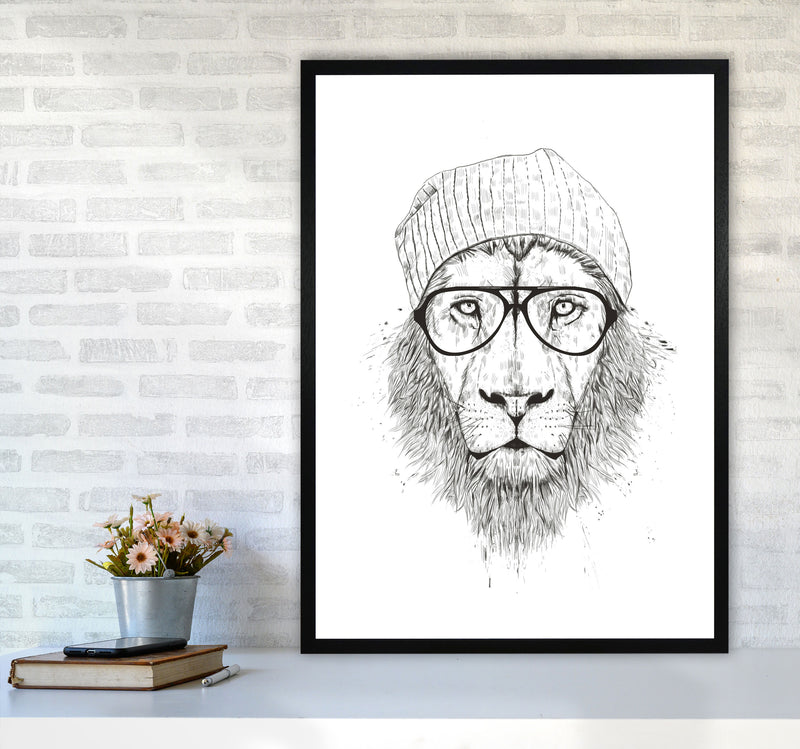 Cool Hipster Lion B&W Animal Art Print by Balaz Solti A1 White Frame