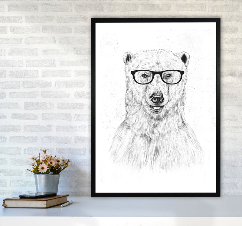 Geeky Bear Animal Art Print by Balaz Solti A1 White Frame