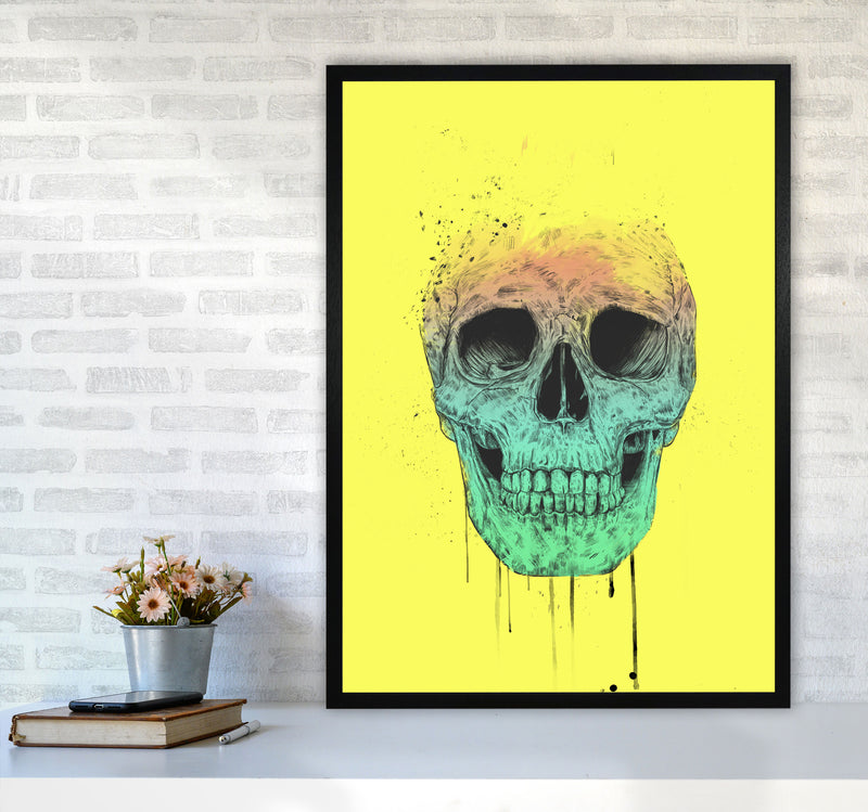 Yellow Pop Art Skull Art Print by Balaz Solti A1 White Frame