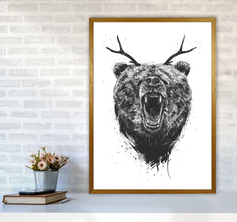 Angry Bear With Antlers Animal Art Print by Balaz Solti A1 Print Only
