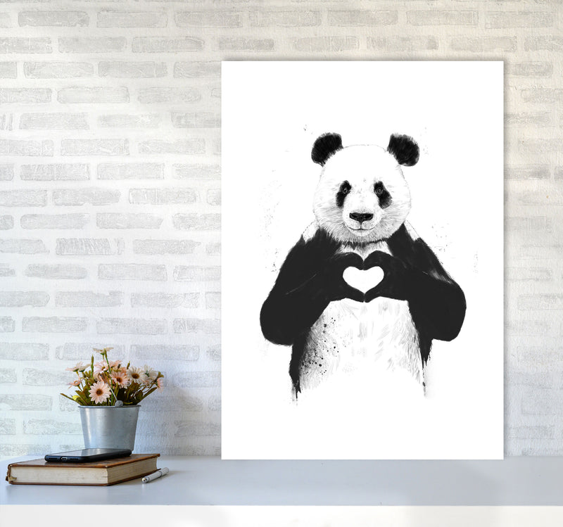 All You Need Is Love Panda Animal Art Print by Balaz Solti A1 Black Frame
