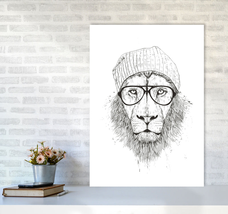 Cool Hipster Lion B&W Animal Art Print by Balaz Solti A1 Black Frame