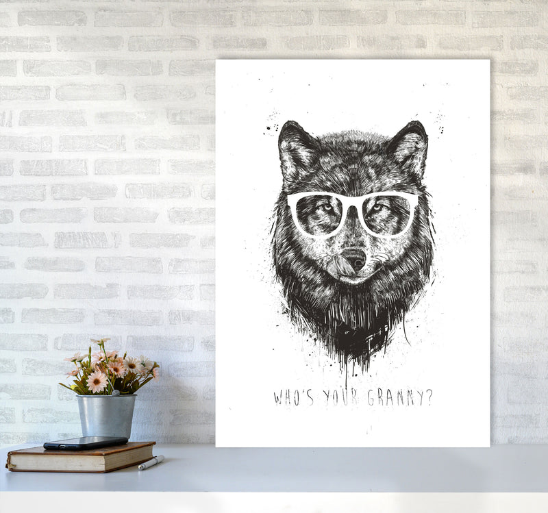 Who's Your Granny? Wolf B&W Animal Art Print by Balaz Solti A1 Black Frame
