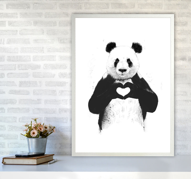 All You Need Is Love Panda Animal Art Print by Balaz Solti A1 Oak Frame