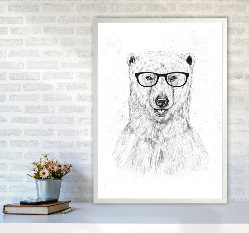 Geeky Bear Animal Art Print by Balaz Solti A1 Oak Frame