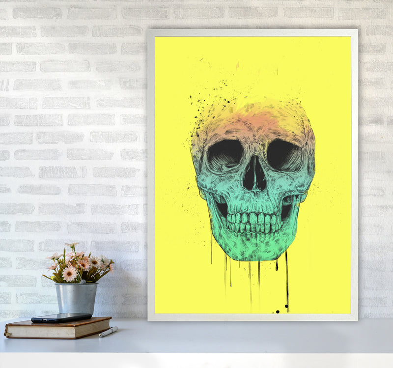 Yellow Pop Art Skull Art Print by Balaz Solti A1 Oak Frame
