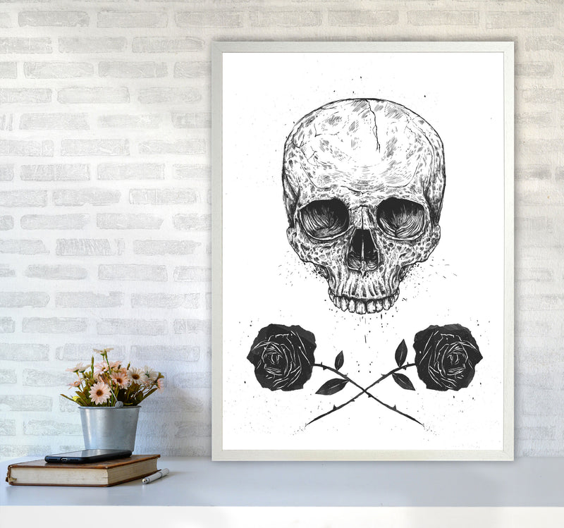 Skull And Roses Gothic Art Print by Balaz Solti A1 Oak Frame