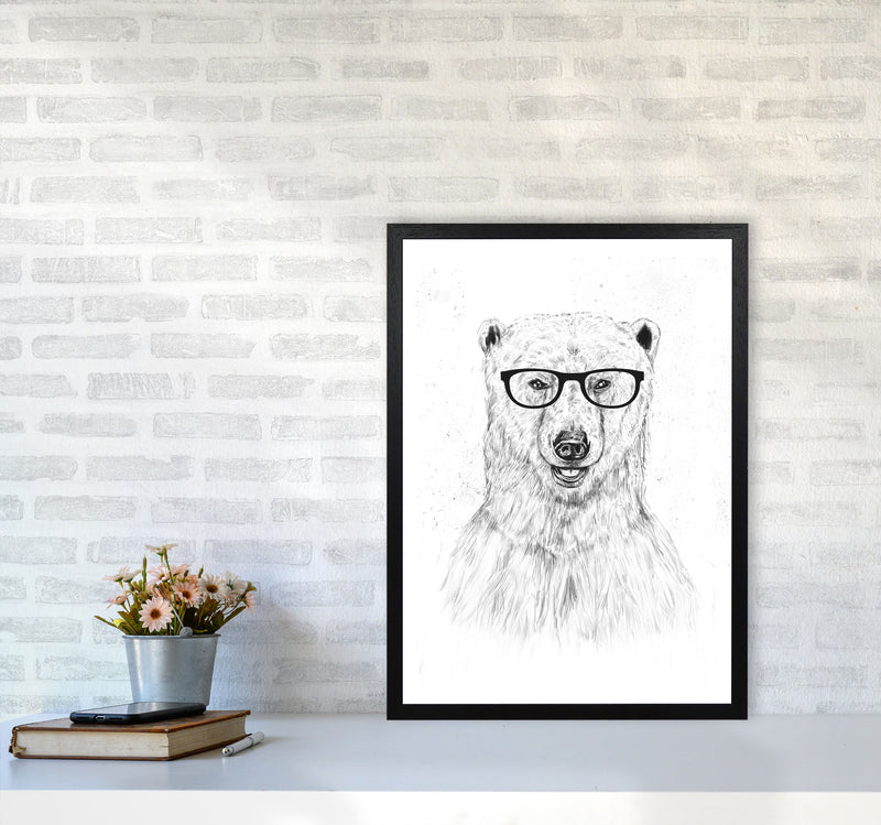 Geeky Bear Animal Art Print by Balaz Solti A2 White Frame