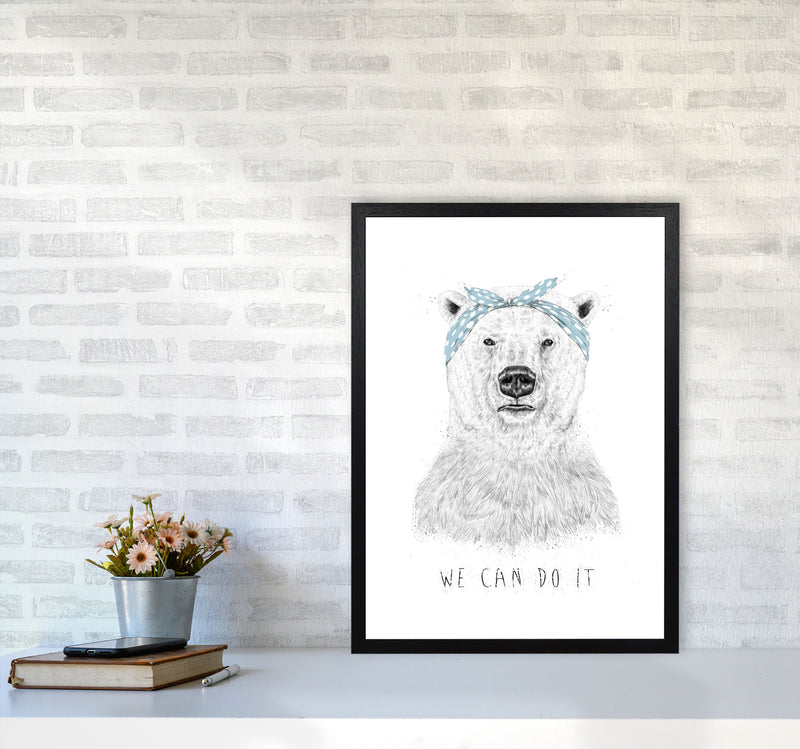 We Can Do It Bear Animal Art Print by Balaz Solti A2 White Frame
