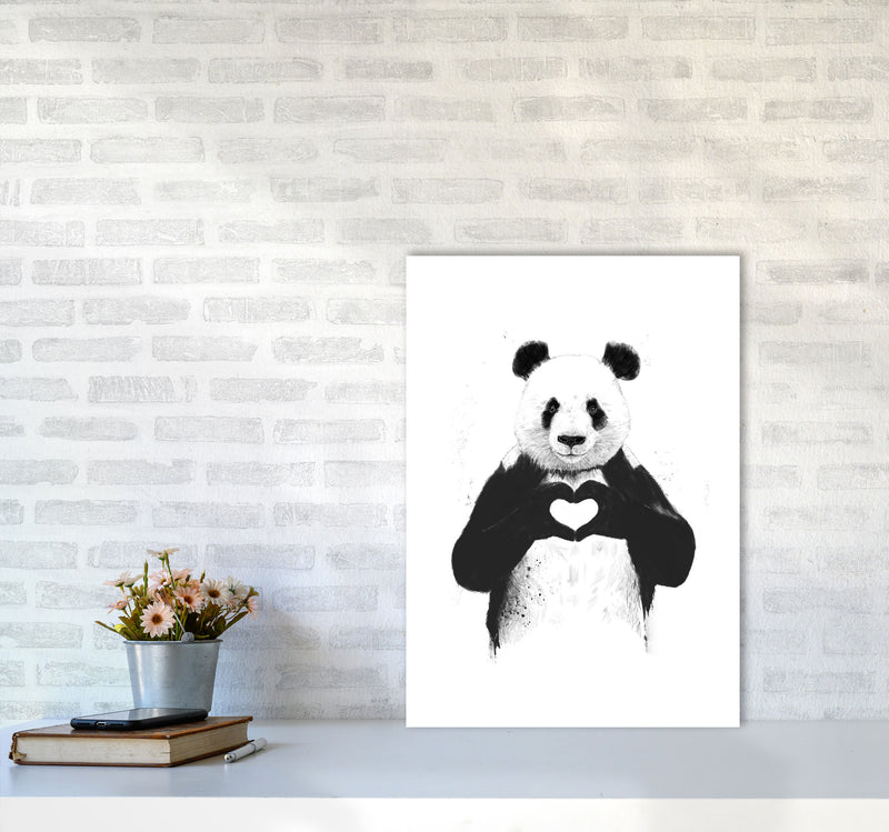 All You Need Is Love Panda Animal Art Print by Balaz Solti A2 Black Frame