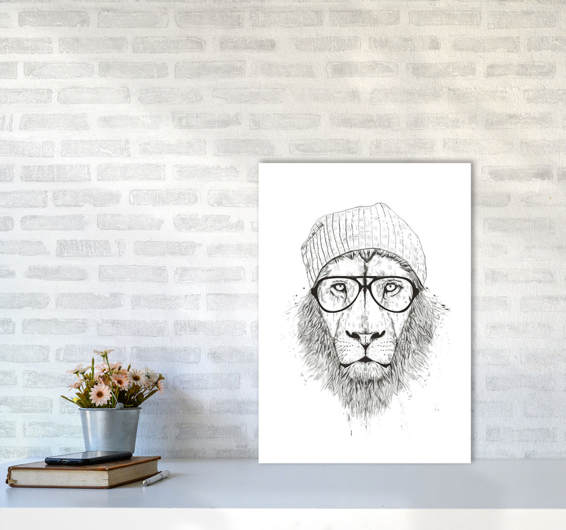 Cool Hipster Lion B&W Animal Art Print by Balaz Solti A2 Black Frame