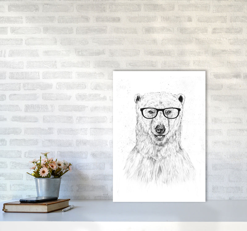 Geeky Bear Animal Art Print by Balaz Solti A2 Black Frame