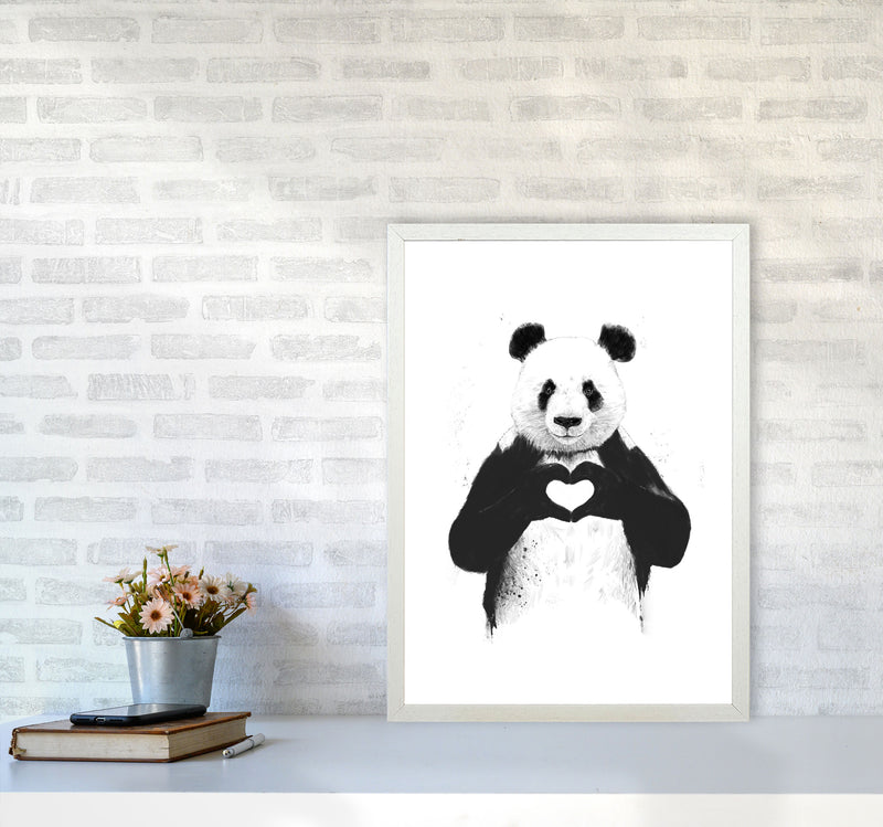 All You Need Is Love Panda Animal Art Print by Balaz Solti A2 Oak Frame