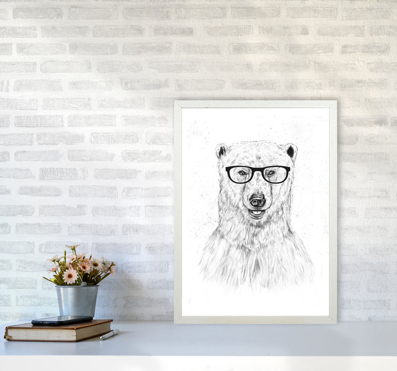 Geeky Bear Animal Art Print by Balaz Solti A2 Oak Frame