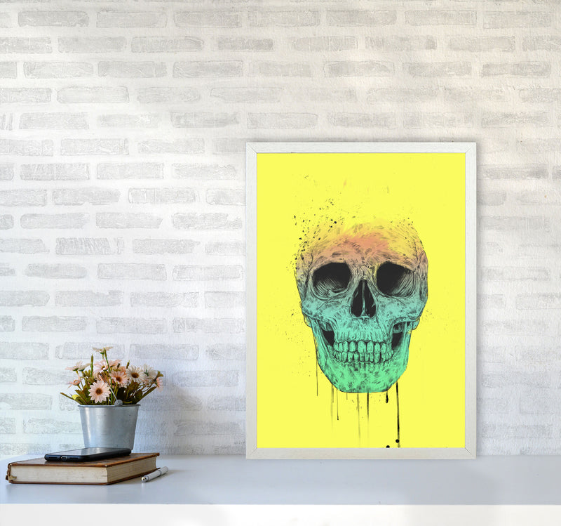 Yellow Pop Art Skull Art Print by Balaz Solti A2 Oak Frame