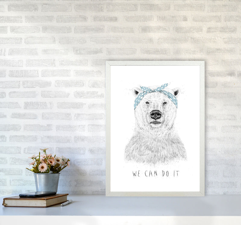 We Can Do It Bear Animal Art Print by Balaz Solti A2 Oak Frame