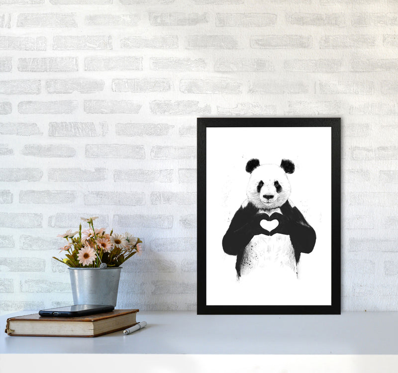 All You Need Is Love Panda Animal Art Print by Balaz Solti A3 White Frame