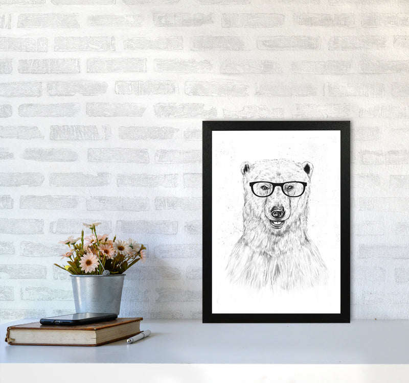 Geeky Bear Animal Art Print by Balaz Solti A3 White Frame