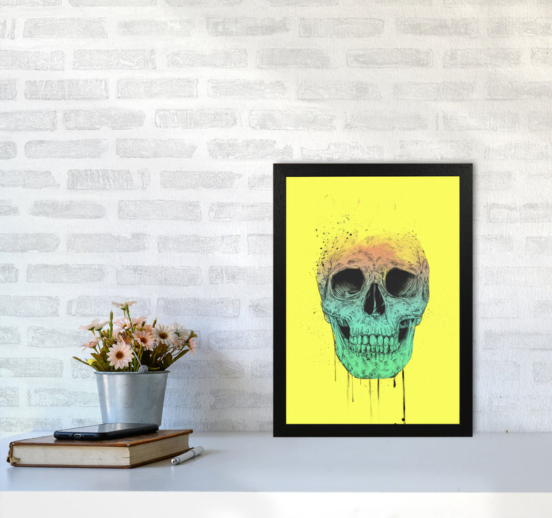 Yellow Pop Art Skull Art Print by Balaz Solti A3 White Frame