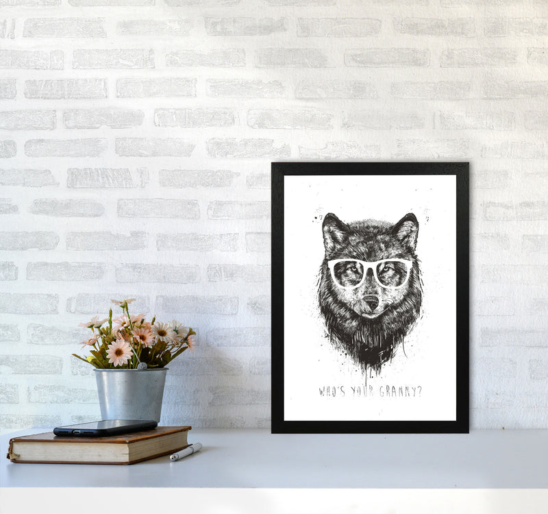 Who's Your Granny? Wolf B&W Animal Art Print by Balaz Solti A3 White Frame
