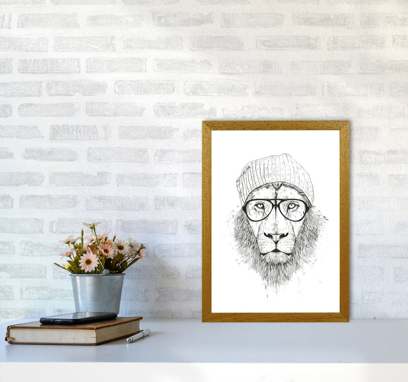 Cool Hipster Lion B&W Animal Art Print by Balaz Solti A3 Print Only