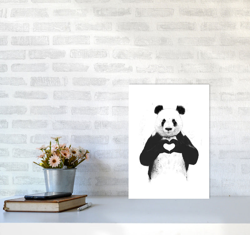 All You Need Is Love Panda Animal Art Print by Balaz Solti A3 Black Frame