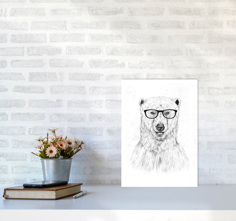 Geeky Bear Animal Art Print by Balaz Solti A3 Black Frame