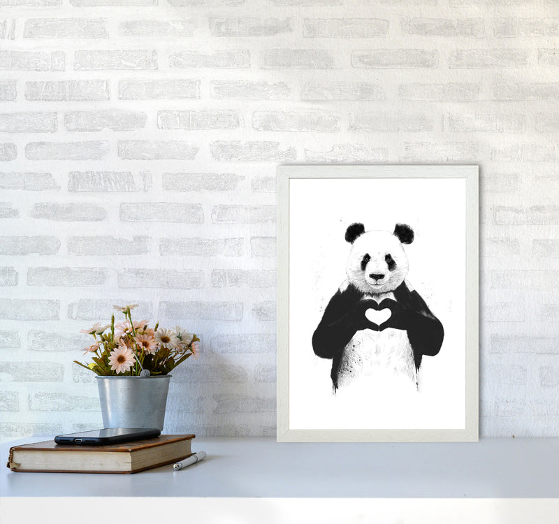 All You Need Is Love Panda Animal Art Print by Balaz Solti A3 Oak Frame