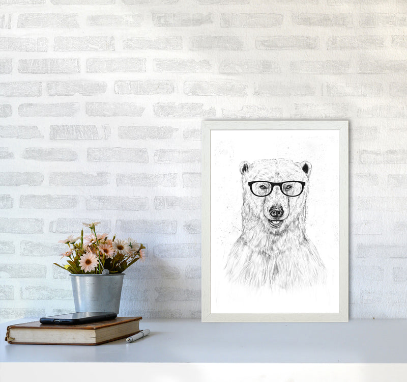 Geeky Bear Animal Art Print by Balaz Solti A3 Oak Frame