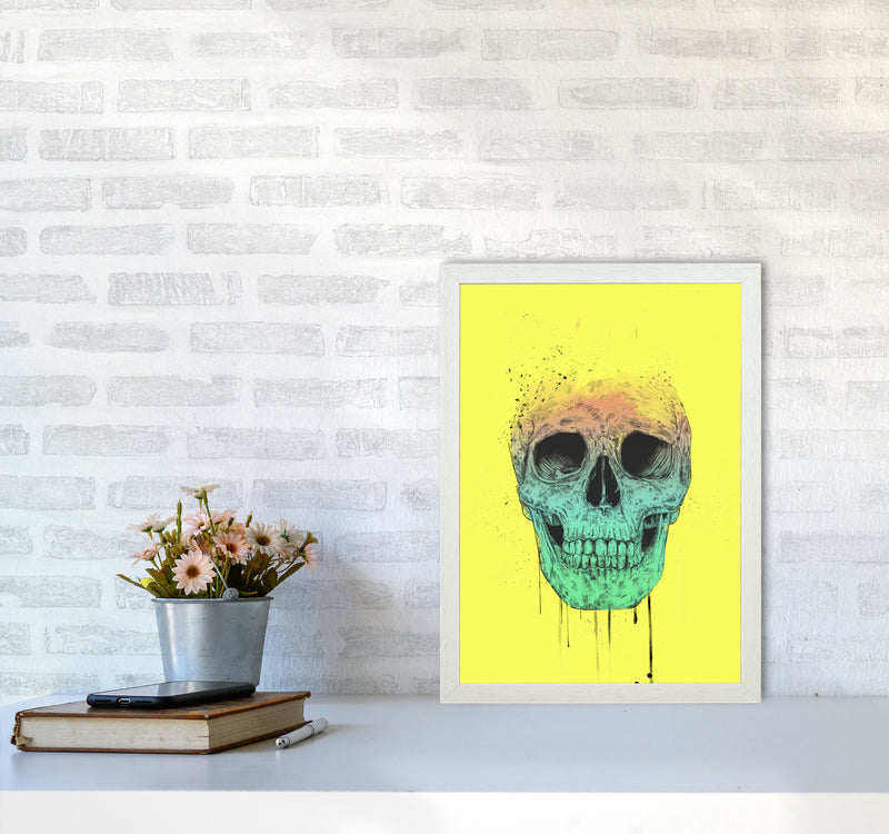 Yellow Pop Art Skull Art Print by Balaz Solti A3 Oak Frame