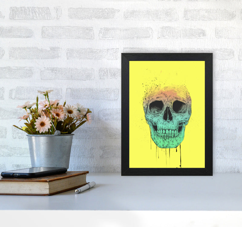 Yellow Pop Art Skull Art Print by Balaz Solti A4 White Frame
