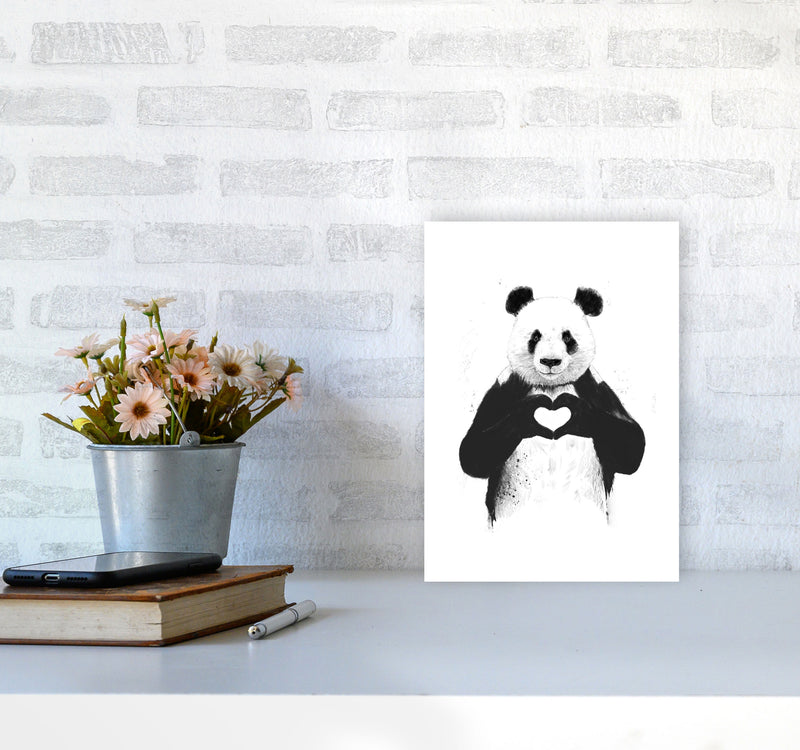 All You Need Is Love Panda Animal Art Print by Balaz Solti A4 Black Frame