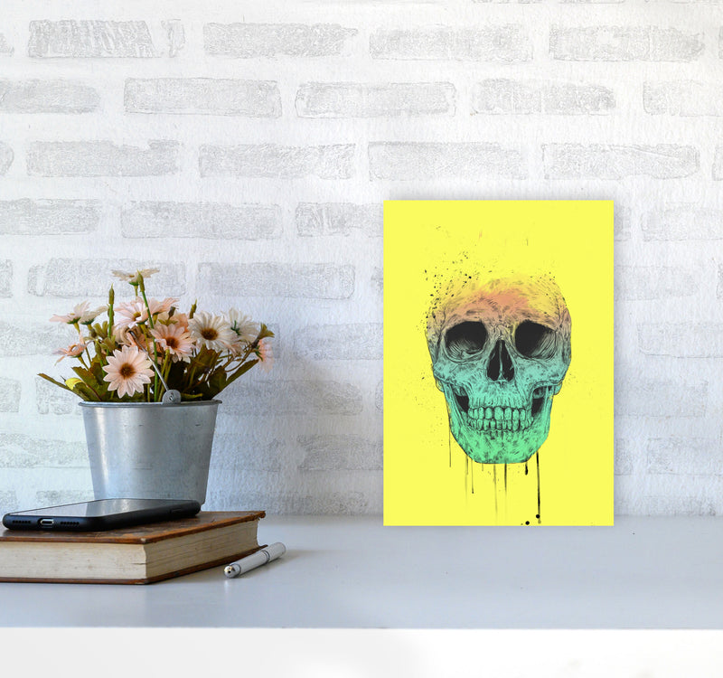 Yellow Pop Art Skull Art Print by Balaz Solti A4 Black Frame