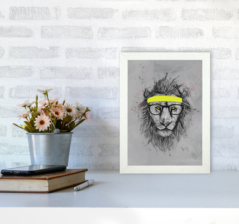 Hipster Lion Animal Art Print by Balaz Solti A4 Oak Frame