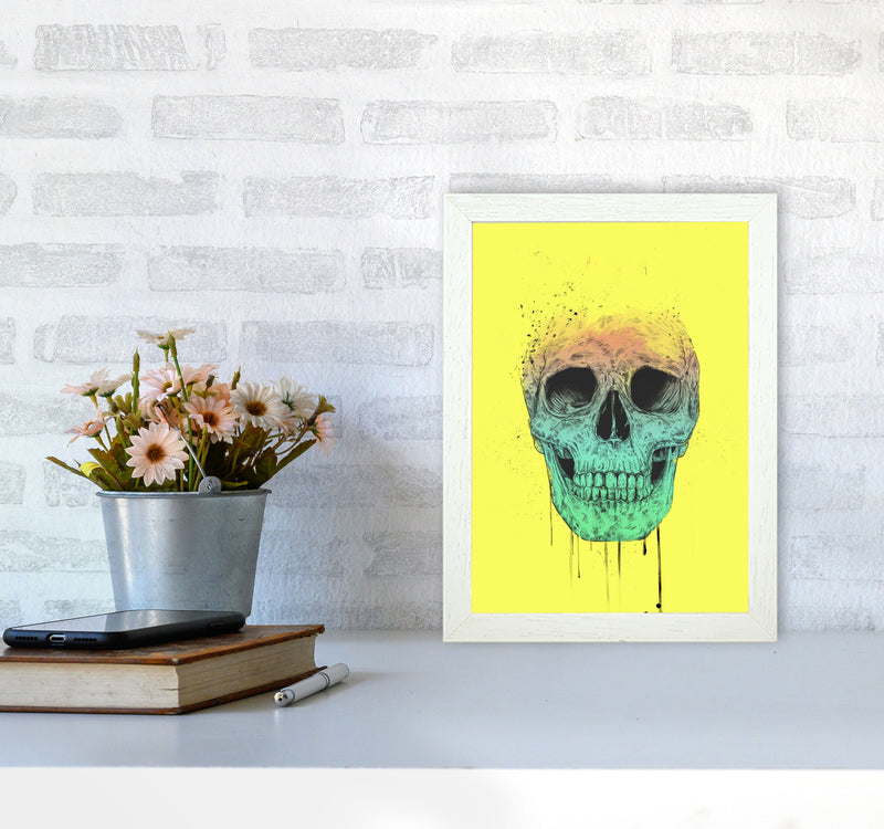 Yellow Pop Art Skull Art Print by Balaz Solti A4 Oak Frame