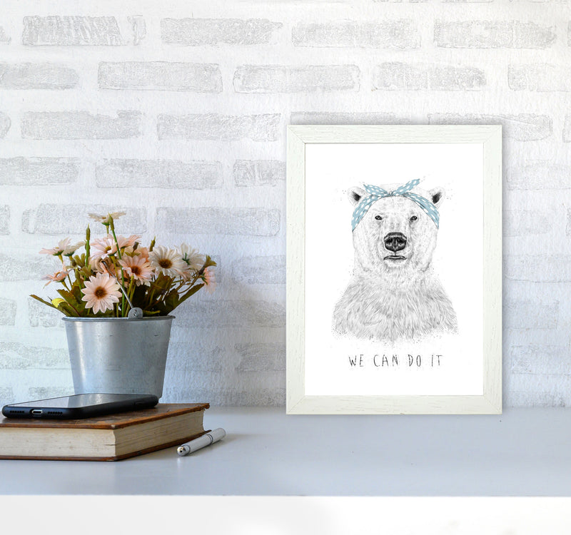 We Can Do It Bear Animal Art Print by Balaz Solti A4 Oak Frame