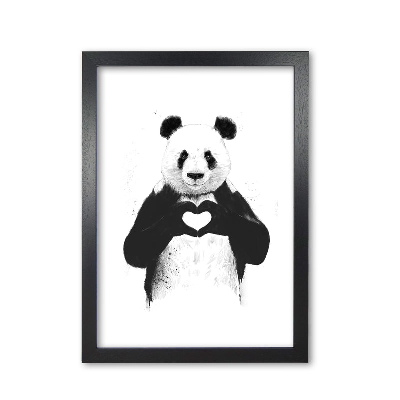 All You Need Is Love Panda Animal Art Print by Balaz Solti Black Grain