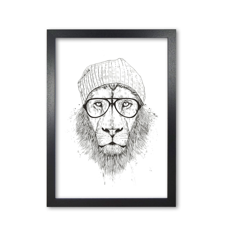 Cool Hipster Lion B&W Animal Art Print by Balaz Solti Black Grain