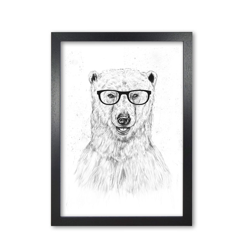Geeky Bear Animal Art Print by Balaz Solti Black Grain