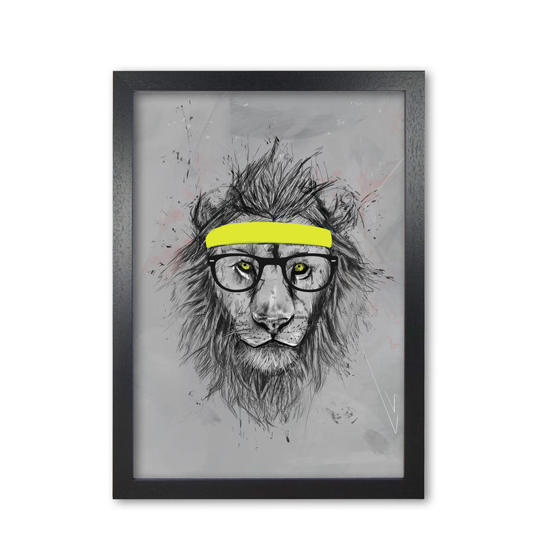 Hipster Lion Animal Art Print by Balaz Solti Black Grain