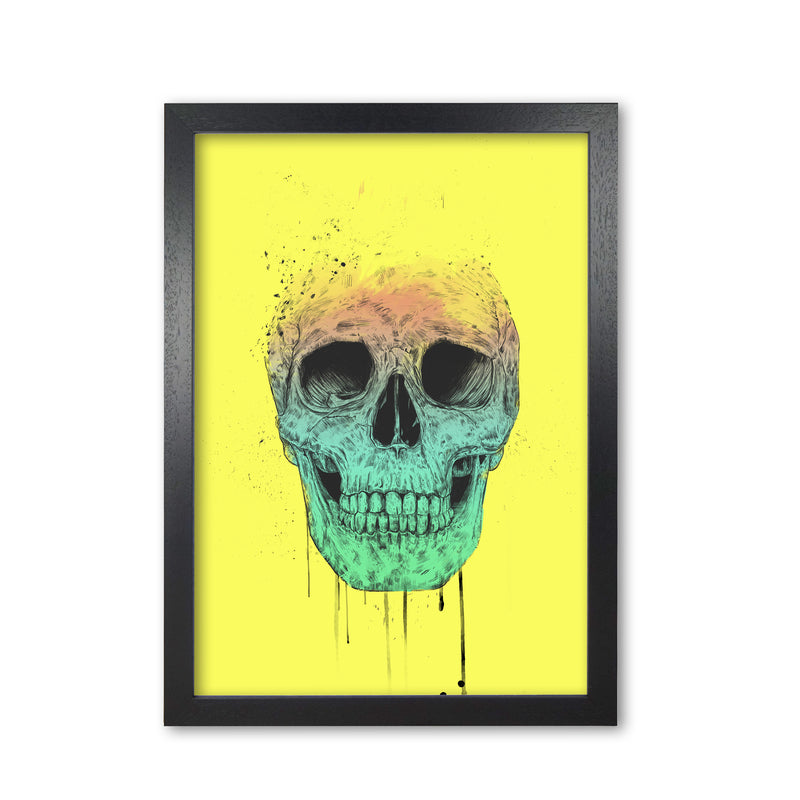 Yellow Pop Art Skull Art Print by Balaz Solti Black Grain