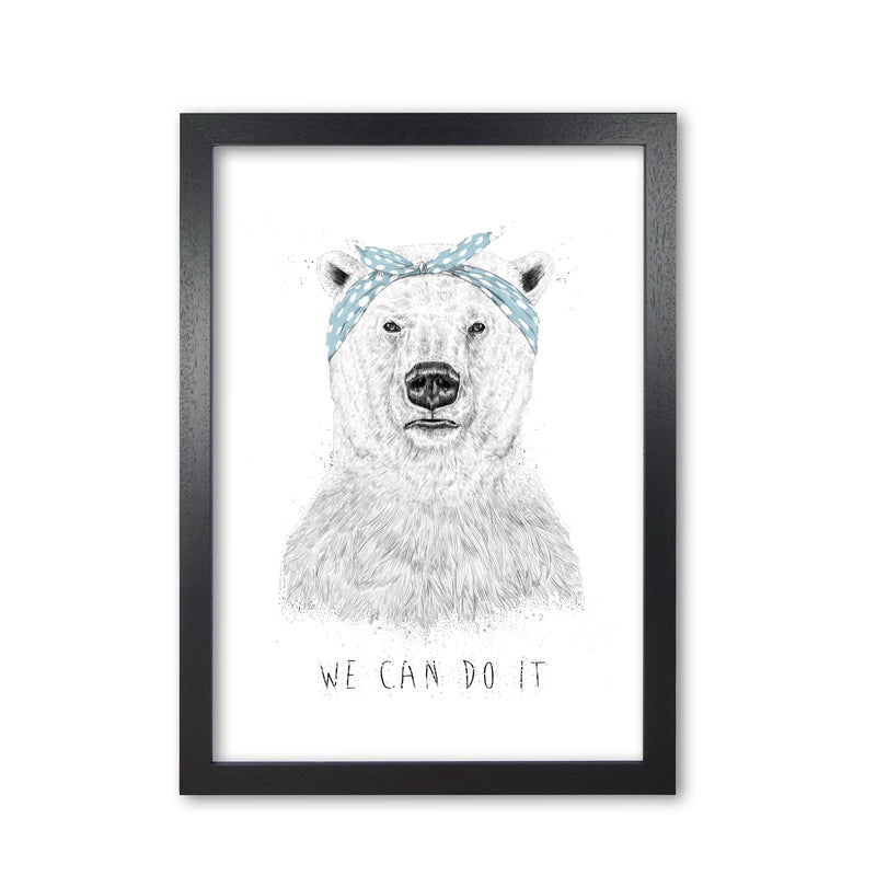 We Can Do It Bear Animal Art Print by Balaz Solti Black Grain