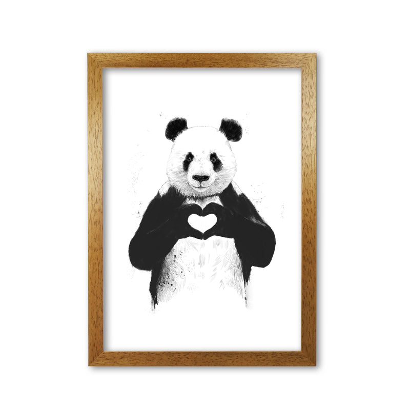 All You Need Is Love Panda Animal Art Print by Balaz Solti Oak Grain