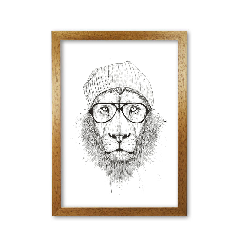 Cool Hipster Lion B&W Animal Art Print by Balaz Solti Oak Grain