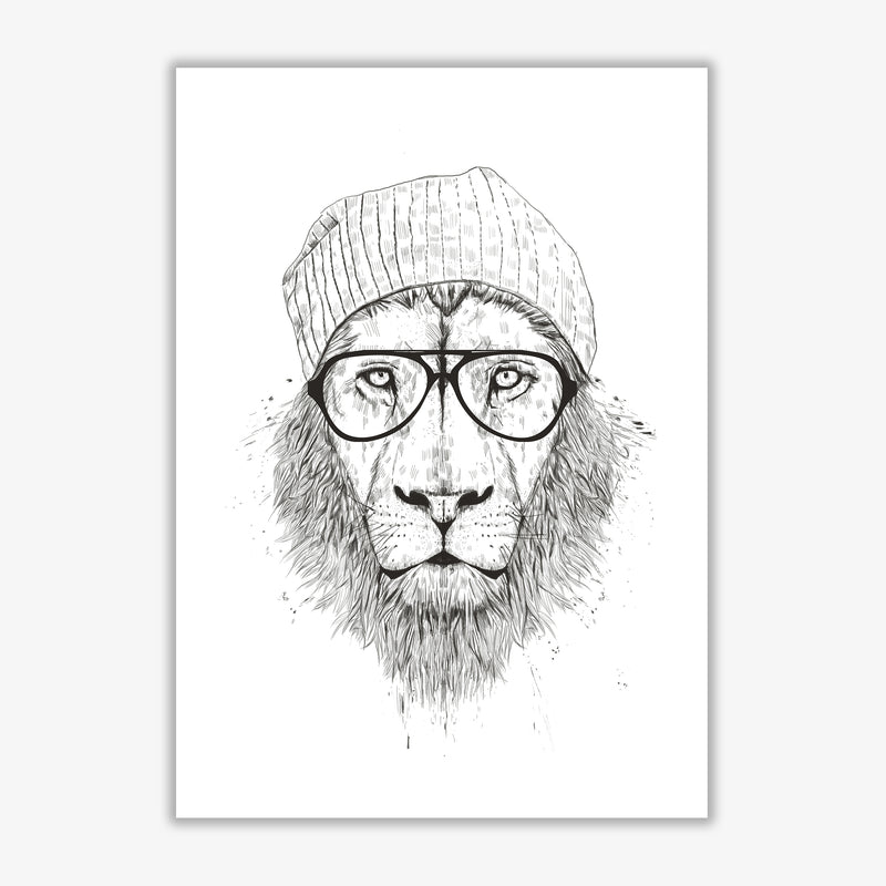 Cool Hipster Lion B&W Animal Art Print by Balaz Solti Print Only