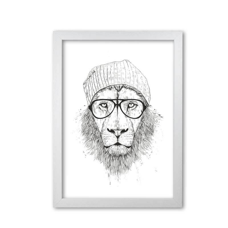 Cool Hipster Lion B&W Animal Art Print by Balaz Solti White Grain