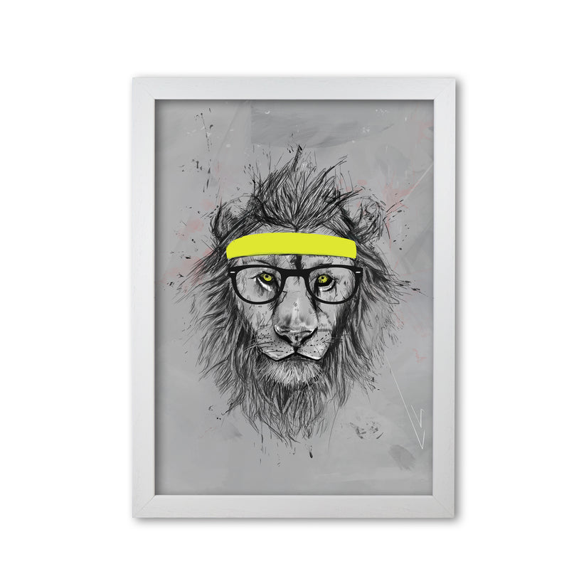 Hipster Lion Animal Art Print by Balaz Solti White Grain